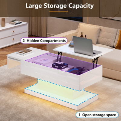 BTM High Gloss Lift Up Coffee Table with Storage Extendable Desktop and ...
