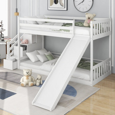 BTM Kids bunk bed with stairs and slide 90x190cm white solid pine frame ...