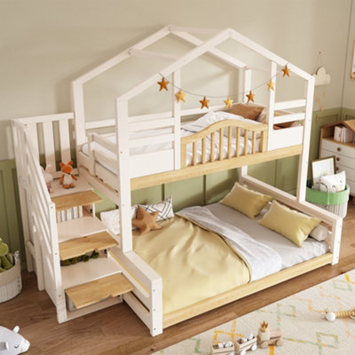 BTM Kids Bunk Bed with Storage Stairs, House Design, 90+135X190cm ...