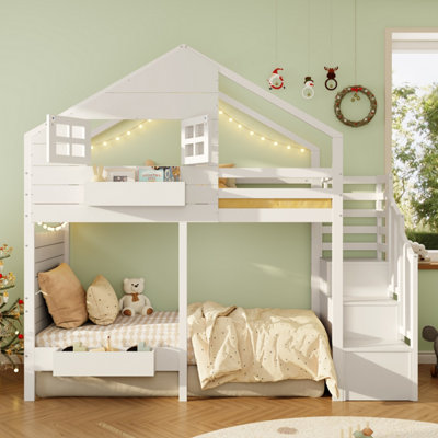 BTM Kids Bunk Loft Bed 90x190cm with Storage Stairs & Guardrail, Solid ...