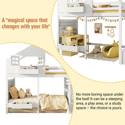 BTM Kids Bunk Loft Bed 90x190cm with Storage Stairs & Guardrail, Solid ...