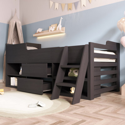 BTM kids cabin bed 3ft single 90x190cm mid sleeper wooden bed frame ...