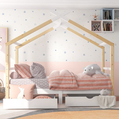 BTM Kids Single Bed Frame Toddler Bed Storage Underneath 3FT Solid Pine ...
