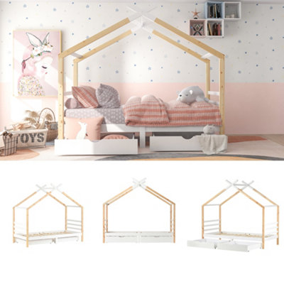 BTM Kids Single Bed Frame Toddler Bed Storage Underneath 3FT Solid Pine ...