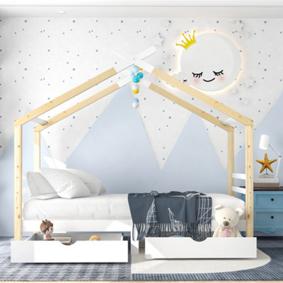 BTM Kids Single Bed Frame Toddler Bed Storage Underneath 3FT Solid Pine ...