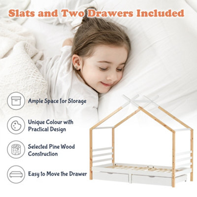 BTM Kids Single Bed Frame Toddler Bed Storage Underneath 3FT Solid Pine ...