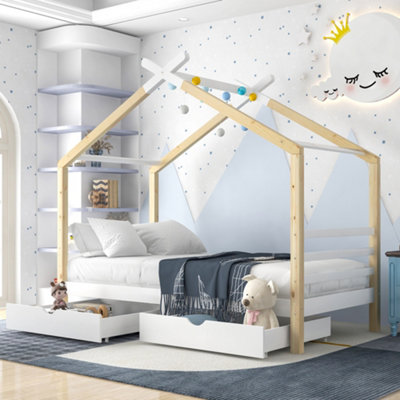 BTM Kids Single Bed Frame Toddler Bed Storage Underneath 3FT Solid Pine ...
