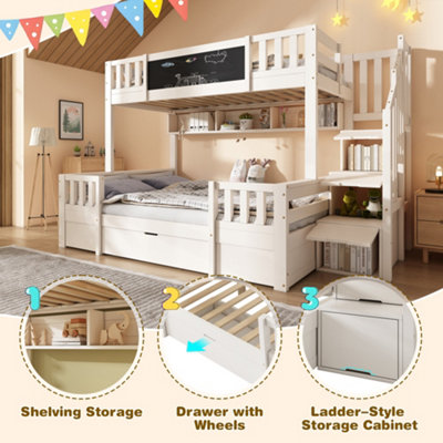 BTM Kids Staircase Bunk Bed with Drawers And Chalkboard, Solid Wood ...