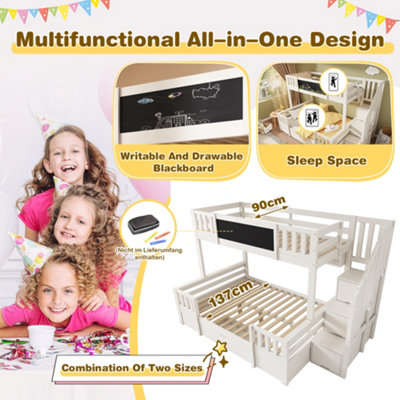 BTM Kids Staircase Bunk Bed with Drawers And Chalkboard, Solid Wood ...