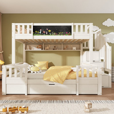 BTM Kids Staircase Bunk Bed with Drawers And Chalkboard, Solid Wood ...