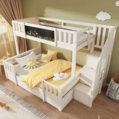 BTM Kids Staircase Bunk Bed with Drawers And Chalkboard, Solid Wood ...