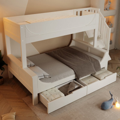 BTM Kids Staircase Bunk Bed with Drawers and Storage Solid Wood Double ...