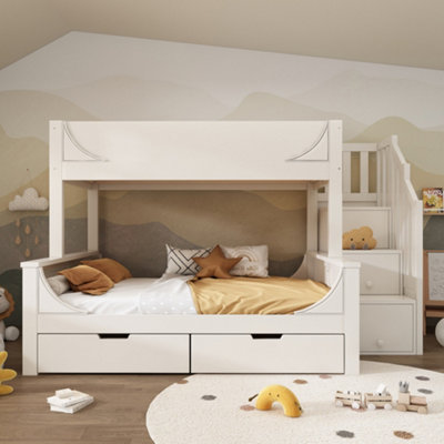 BTM Kids Staircase Bunk Bed with Drawers and Storage Solid Wood Double ...