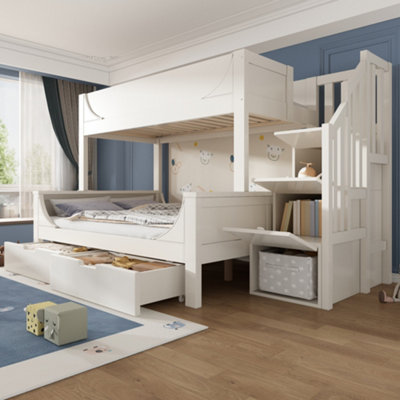 BTM Kids Staircase Bunk Bed with Drawers and Storage Solid Wood Double ...