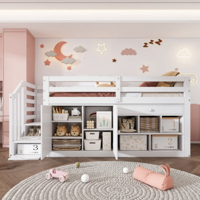 BTM Kids Wooden Bed with Stairs Storage, Reversible Drawers Desk ...
