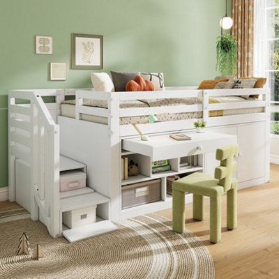BTM Kids Wooden Bed with Stairs Storage, Reversible Drawers Desk ...