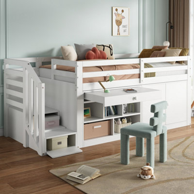 BTM Kids Wooden Bed with Stairs Storage, Reversible Drawers Desk ...