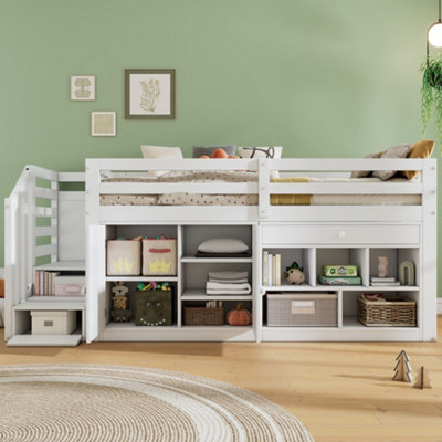 BTM Kids Wooden Bed with Stairs Storage, Reversible Drawers Desk ...