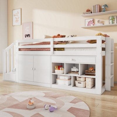 BTM Kids Wooden Bed with Stairs Storage, Reversible Drawers Desk ...