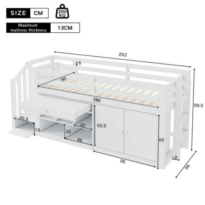BTM Kids Wooden Bed with Stairs Storage, Reversible Drawers Desk ...