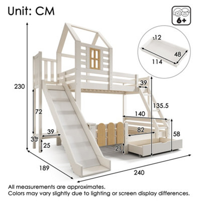 BTM Kids Wooden Single Bunk Bed with Ladder and Slide Multi Functional ...