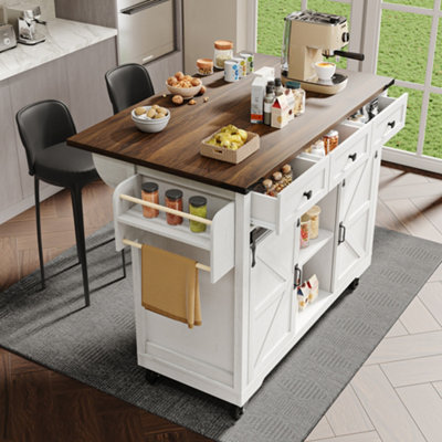 BTM Kitchen Island Serving Cart with Extendable Worktop Sliding Doors ...