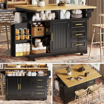 BTM Kitchen Island with Dining Table Extension Rolling Buffet Sideboard ...