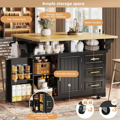BTM Kitchen Island with Dining Table Extension Rolling Buffet Sideboard ...