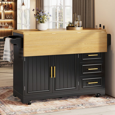 BTM Kitchen Island with Dining Table Extension Rolling Buffet Sideboard ...