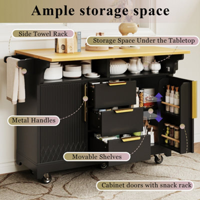 BTM Kitchen Island with Movable Dining Table Extension Vertical Groove ...