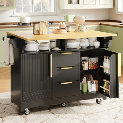 BTM Kitchen Island with Movable Dining Table Extension Vertical Groove ...