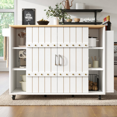 BTM Kitchen Trolley with Worktop And Wheels, Wood Grain Finish, Sliding ...