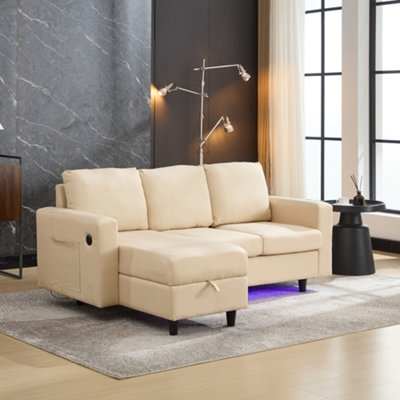 BTM L Shaped Couch Sofa with Storage, 3 Seater Sleeper Couch with USB ...