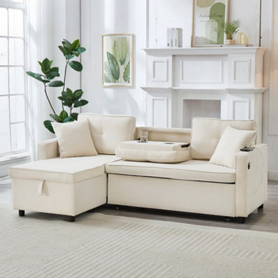 BTM L Shaped Pull Out Sofa Bed Reversible Sectional with Storage Chaise ...