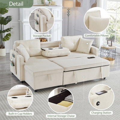 BTM L Shaped Pull Out Sofa Bed Reversible Sectional with Storage Chaise ...