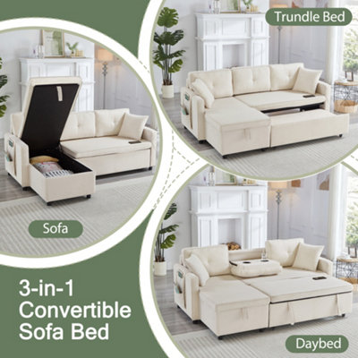 BTM L Shaped Pull Out Sofa Bed Reversible Sectional with Storage Chaise ...