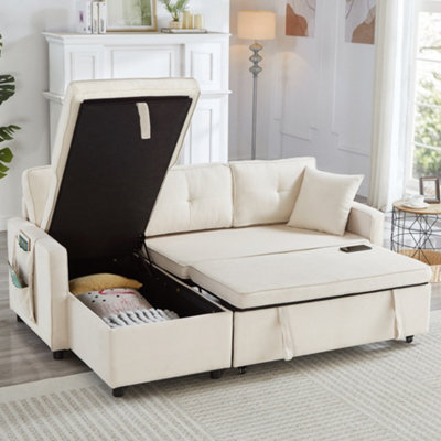 BTM L Shaped Pull Out Sofa Bed Reversible Sectional with Storage Chaise ...