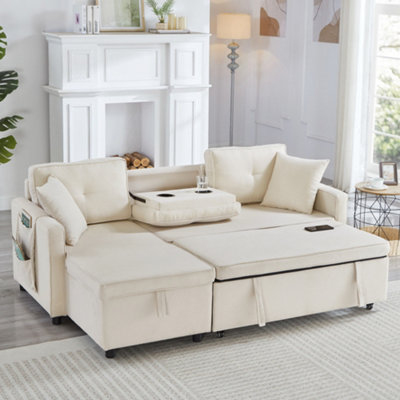 BTM L Shaped Pull Out Sofa Bed Reversible Sectional with Storage Chaise ...