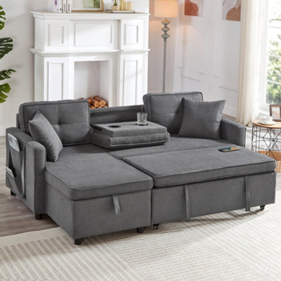 BTM L Shaped Pull Out Sofa Bed Reversible Sectional with Storage Chaise ...