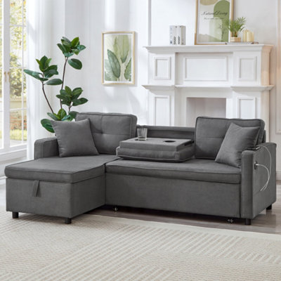 BTM L Shaped Pull Out Sofa Bed Reversible Sectional with Storage Chaise ...