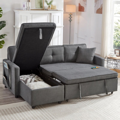 BTM L Shaped Pull Out Sofa Bed Reversible Sectional with Storage Chaise ...