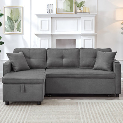BTM L Shaped Pull Out Sofa Bed Reversible Sectional with Storage Chaise ...