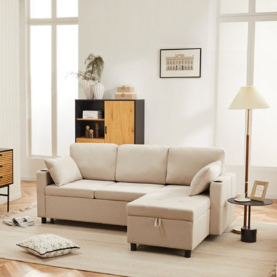 BTM L Shaped Sofa Bed 3 Seater Pull Out Corner Sofa with Storage ...