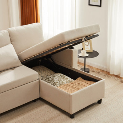BTM L Shaped Sofa Bed 3 Seater Pull Out Corner Sofa with Storage ...