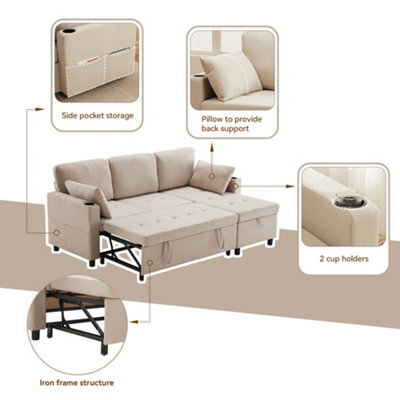 BTM L Shaped Sofa Bed 3 Seater Pull Out Corner Sofa with Storage ...