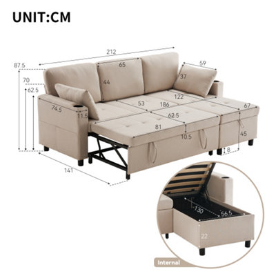BTM L Shaped Sofa Bed, 3 Seater Pull Out Corner Sofa with Storage ...
