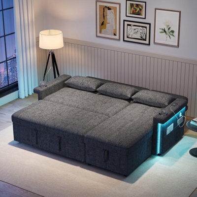 BTM L Shaped Sofa Bed, Pull Out Sleeper, LED Lights, USB Ports, Storage ...