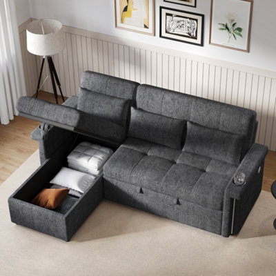 BTM L Shaped Sofa Bed, Pull Out Sleeper, LED Lights, USB Ports, Storage ...