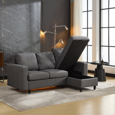BTM L Shaped Sofa Bed with Storage, 3 Seater Sleeper Couch with USB and ...