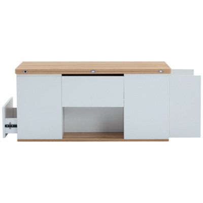 BTM Lift-Top Coffee Table with Storage, 2 Drawers, White & Oak